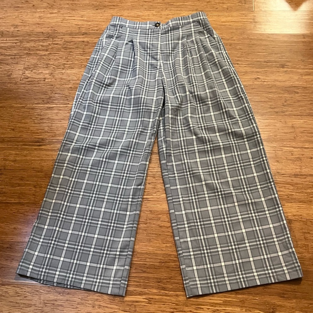 Treasure & Bond Gray Plaid Wide-Leg Pants – Elastic Back Waist. Women's Large